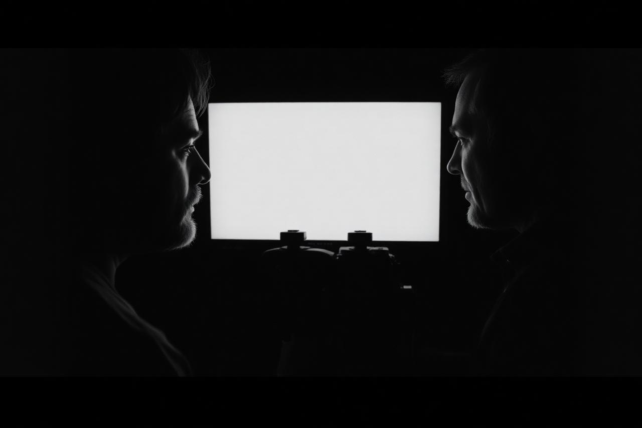 Filmmaker reviewing a shot on a monitor during a production